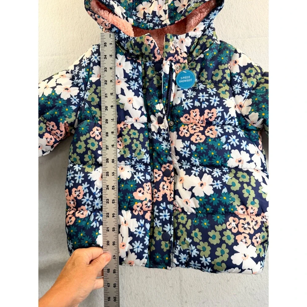 Carters Girls Navy Flora Floral Puffer Jacket Sherpa Hood 5T C2217S20-KO NWT